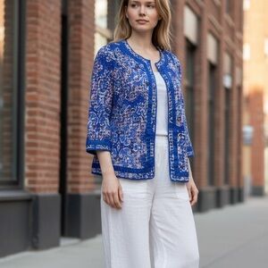 Chico’s | 100% Cotton Open Front Eyelet Blazer - Paisley - Lightweight